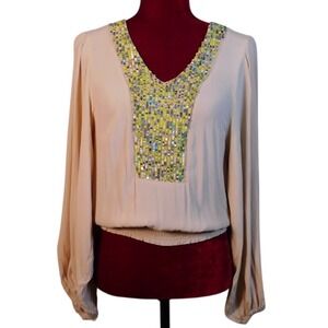 Maeve by Anthropologie Multicolored Sequined Flowy Long Sleeve Blouse XS A71
